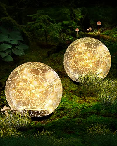 Garden Solar Ball Lights Outdoor Waterproof, 50 LED Cracked Glass Globe Solar Power Ground...