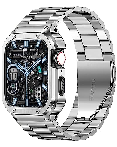 MioHHR Stainless Steel Band and Case Compatible with Apple Watch Band 44mm 42mm, Men Metal...