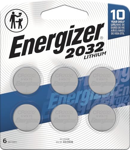 Energizer CR2032 Batteries, 3V Lithium Coin Cell 2032 Watch Battery,White (6 Count)