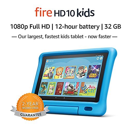 Fire HD 10 Kids Tablet – 10.1” 1080p full HD display, 32 GB, Blue Kid-Proof Case (2019...