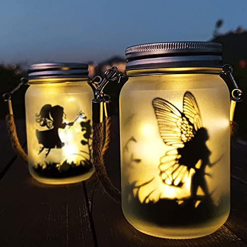 Alritz 2 Pack Solar Lantern Fairy Lights, Garden Ornament Lights - Outdoor Hanging Frosted...
