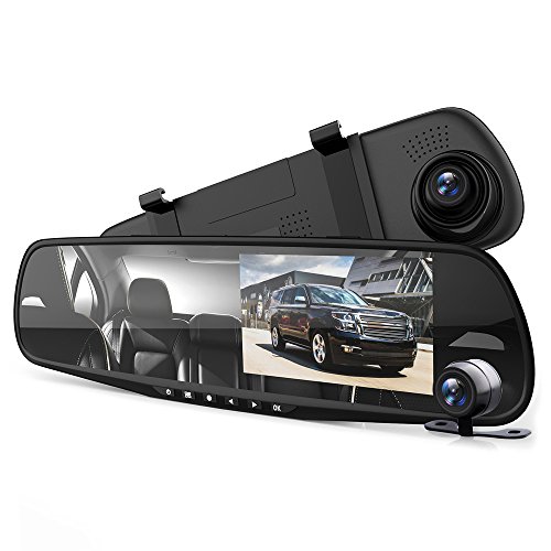 Pyle Dash Cam Rearview Mirror - 4.3” DVR Monitor Rear View Dual Camera Video Recording...