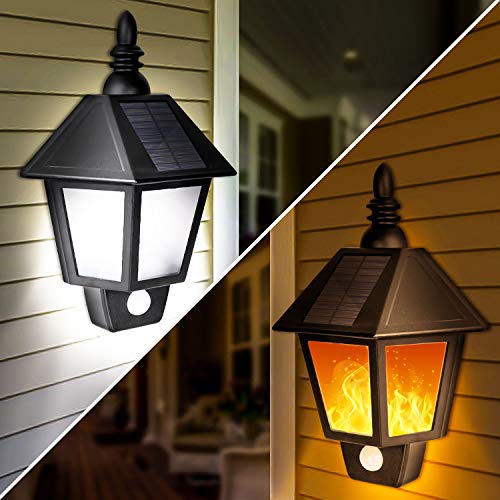 2 Pack Solar Lights Outdoor, 2 in 1 Solar Sconce Decorative Flickering Flame Wall Lights,...