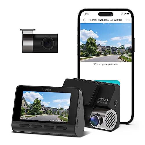 70mai 4K Dash Cam A800S with Sony IMX415, Front and Rear,Built in GPS, Super Night Vision,...