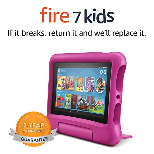 Fire 7 Kids tablet, 7' Display, ages 3-7, 16 GB, (2019 release), Pink Kid-Proof Case