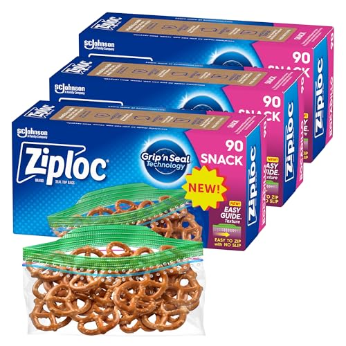 Ziploc Snack Bags, Storage Bags for On the Go Freshness, Grip 'n Seal Technology for...
