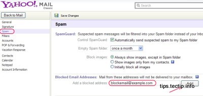 yahoo how to block emails