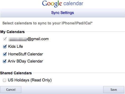 Sync Google Secondary Calendar iOS