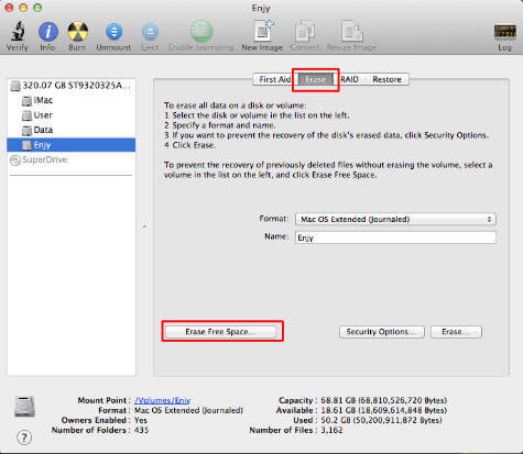 secure erase free space mac