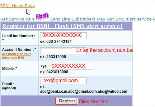 BSNL landline details by SMS
