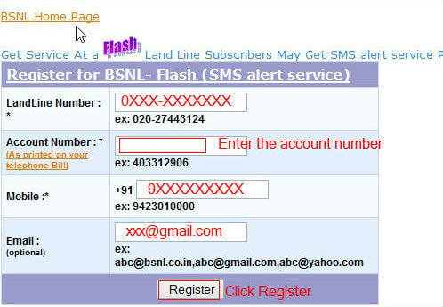 BSNL land line bill details by Email or SMS - 76