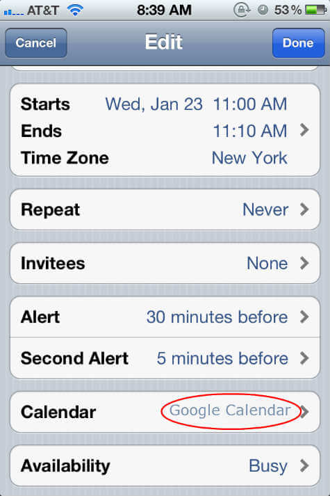 iphone Google Calendar