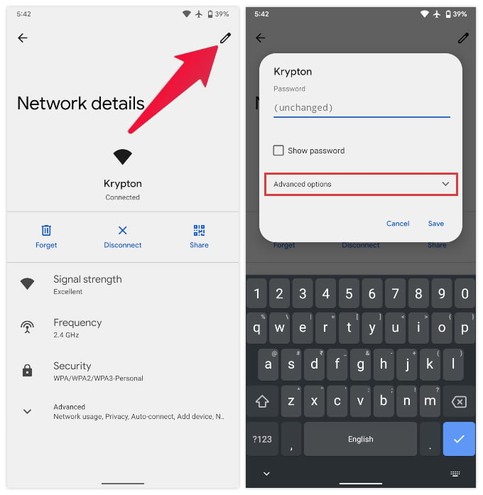 Edit network details in Android 12