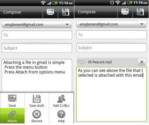 how to send email attachments on android phone