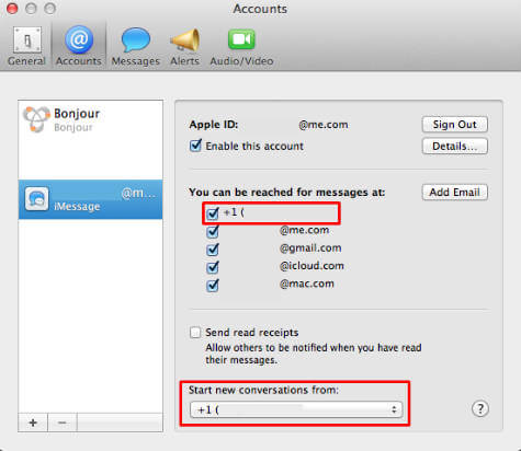 how to add a mobile number to messages on a mac