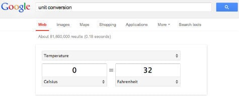 google unit converter