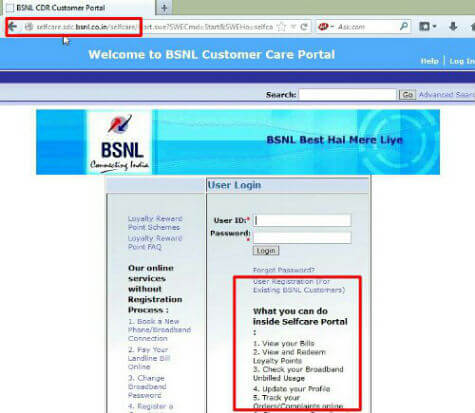 BSNL Selfcare Register