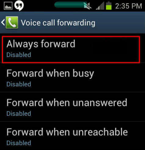 android always forward smart phone unreachable