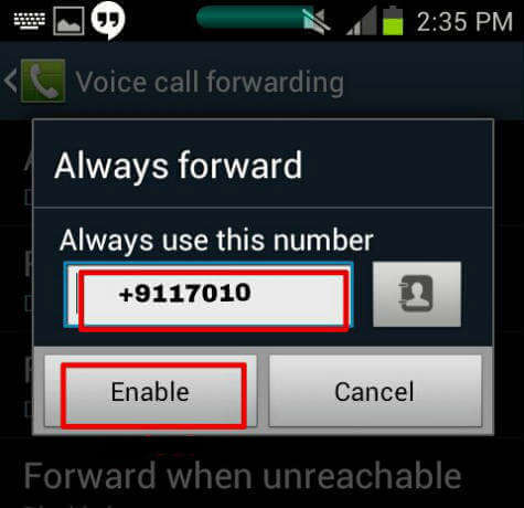 android forward number smart phone unreachable