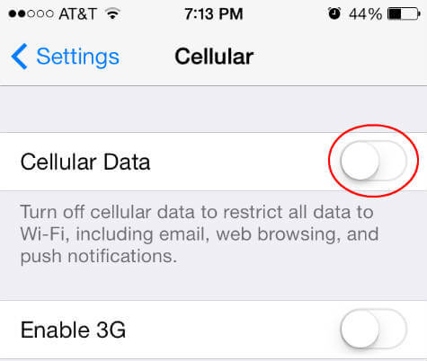 iOS Cellular Data Off