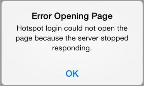 iOS Hotspot Error popup