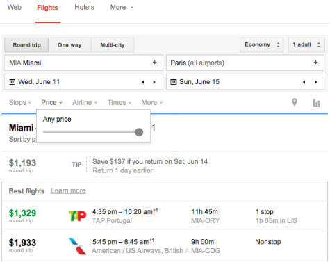 Google Flight Search