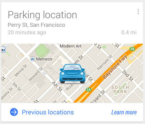 Google now track car parking