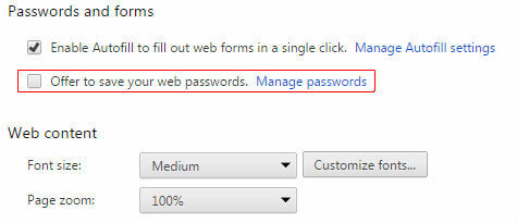 Chrome Disable Autosaving Password