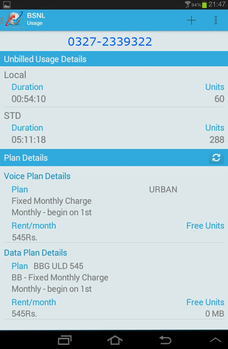 bsnl usage summary app