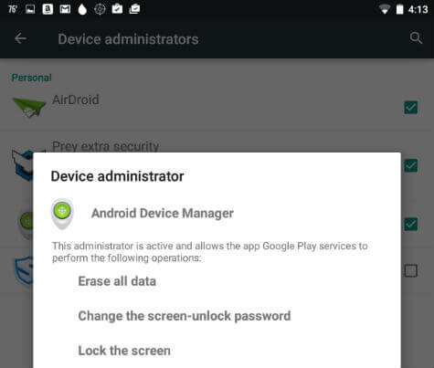 Android device manager enable