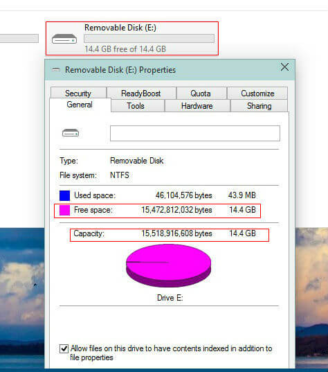 recover pen drive lost space