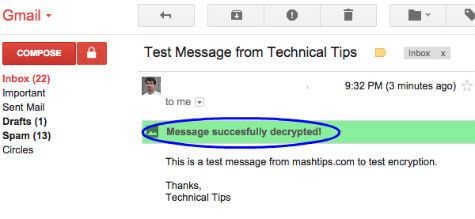 decrypted test message