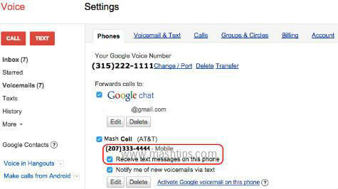 google voice sms receive setting