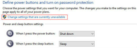 To enable this settings we need click on a link named as “Change Settings that are currently available”. After you click on that setting, all the disabled options will get enabled including the hibernate option.