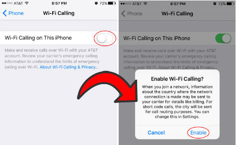 WiFi Call turn on iOS