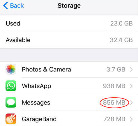iOS space used