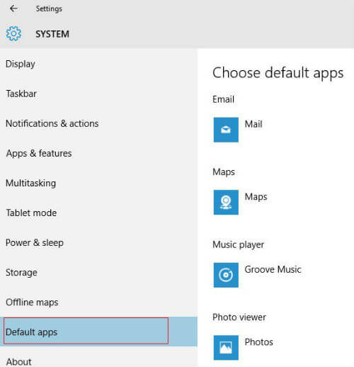 change default apps windows10