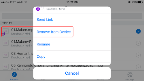 dropbox remove offline song