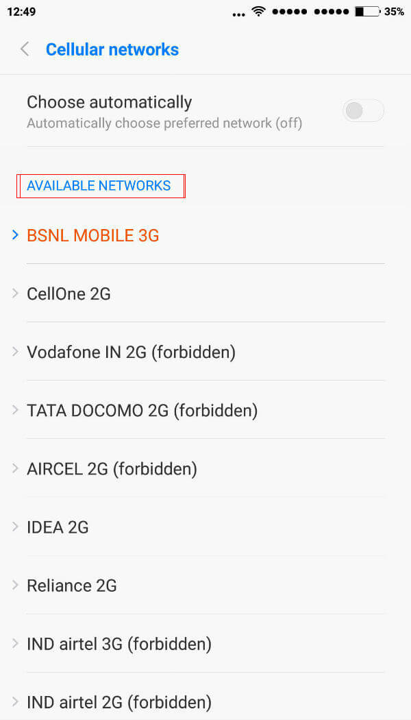 network data operator selection