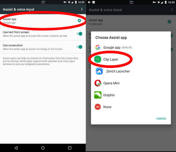 Android assistive input copy