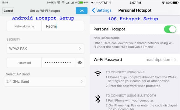 iOS Android Hotspot Setup