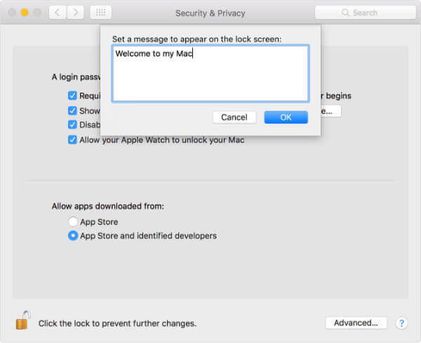 mac Lock Screen Message