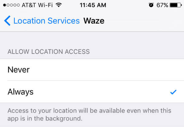 Waze location settings