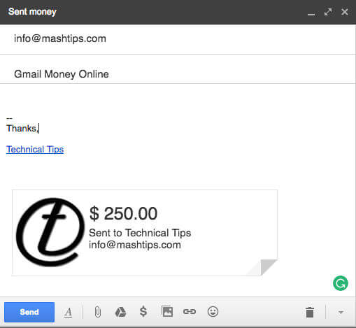gmail money transfer attached
