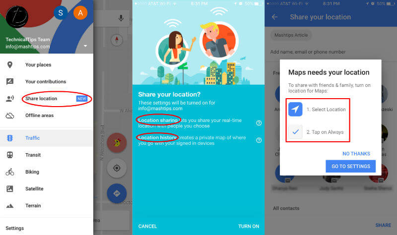 Google Realtime Location Sharing Setting