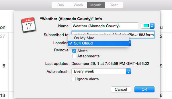 Weather iCal Subscription Setting