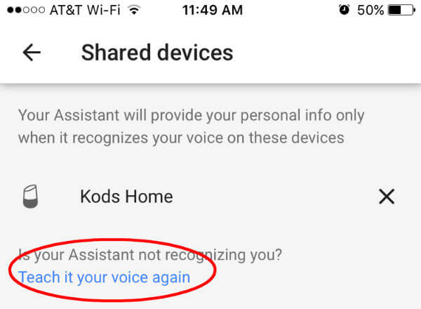 Google Home Teach Voice Again