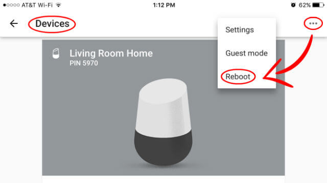 Reboot Google Home Device