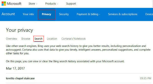 How to Clear Search History of Cortana and Bing in Windows 10 - 82