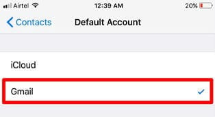 Set Default iPhone Contacts Account to Gmail
